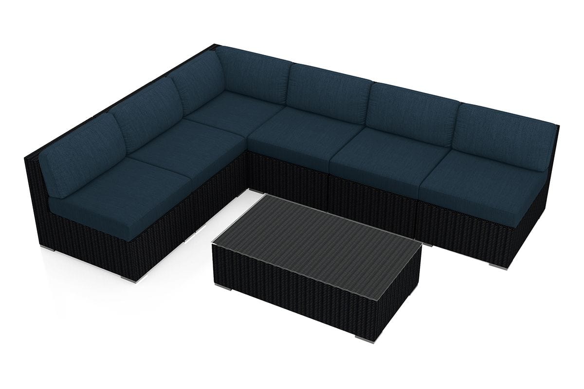 Harmonia Living Outdoor Sectional Spectrum Indigo Harmonia Living - Urbana 7 Piece Sectional Set | 5 Middle Sections |  1 Corner Section | 1 Long Coffee Table | HL-URBN-CB-7SEC
