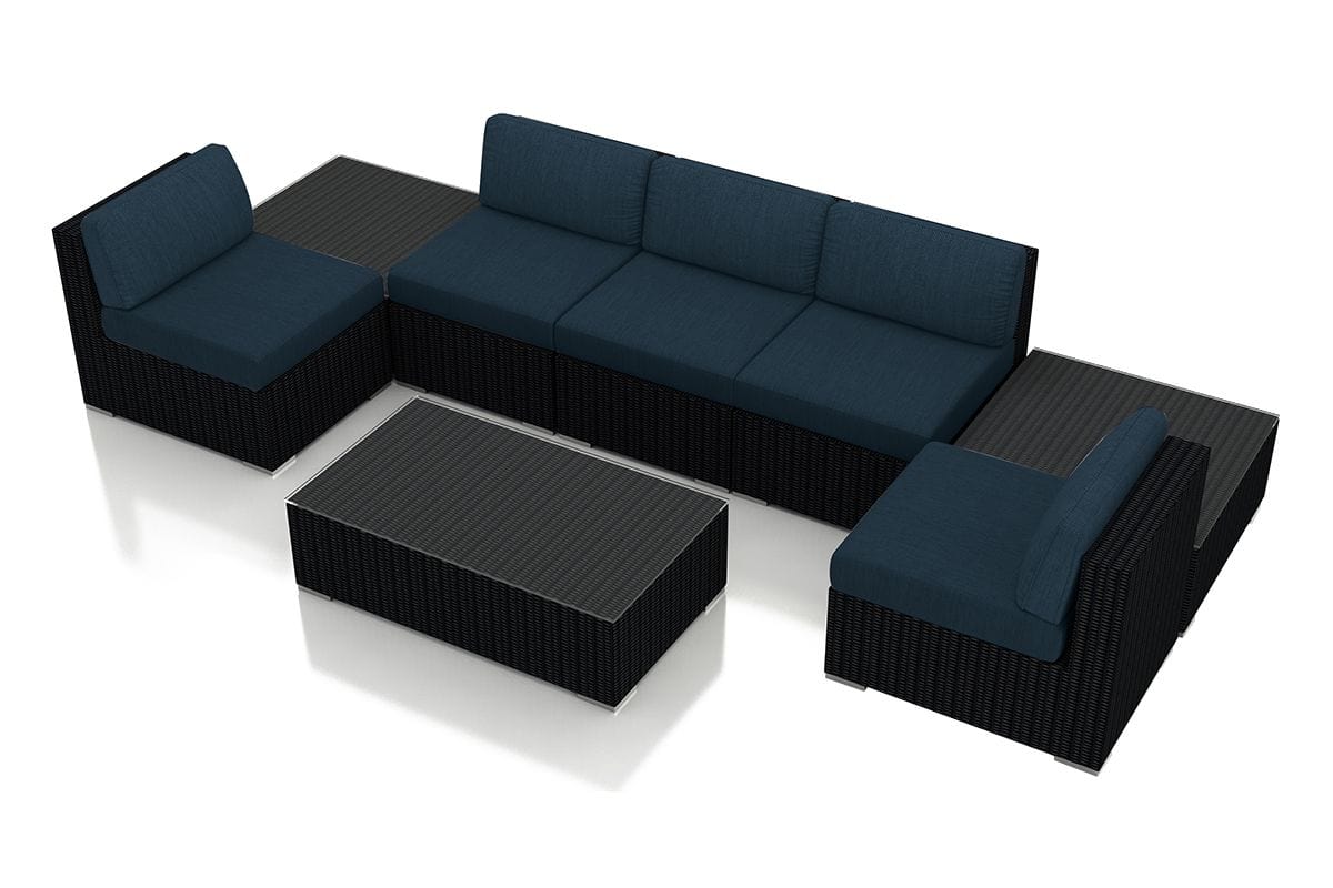 Harmonia Living Outdoor Sectional Spectrum Indigo Harmonia Living - Urbana 8 Piece 5-Seat Sectional Set | 5  Middle Sections | 2 Square Coffee Tables | 1 Long Coffee Table  | HL-URBN-CB-8M5SEC