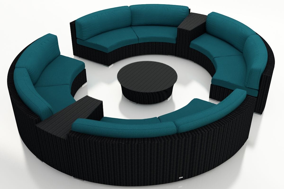Harmonia Living Outdoor Sectional Spectrum Peacock Harmonia Living - Urbana 7 Piece Curved Sectional Set | 4 Curved Loveseats | 1 Round Coffee Table | 2 Wedge End Tables | HL-URBN-CB-7CSEC
