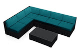 Harmonia Living Outdoor Sectional Spectrum Peacock Harmonia Living - Urbana 7 Piece Sectional Set | 5 Middle Sections |  1 Corner Section | 1 Long Coffee Table | HL-URBN-CB-7SEC