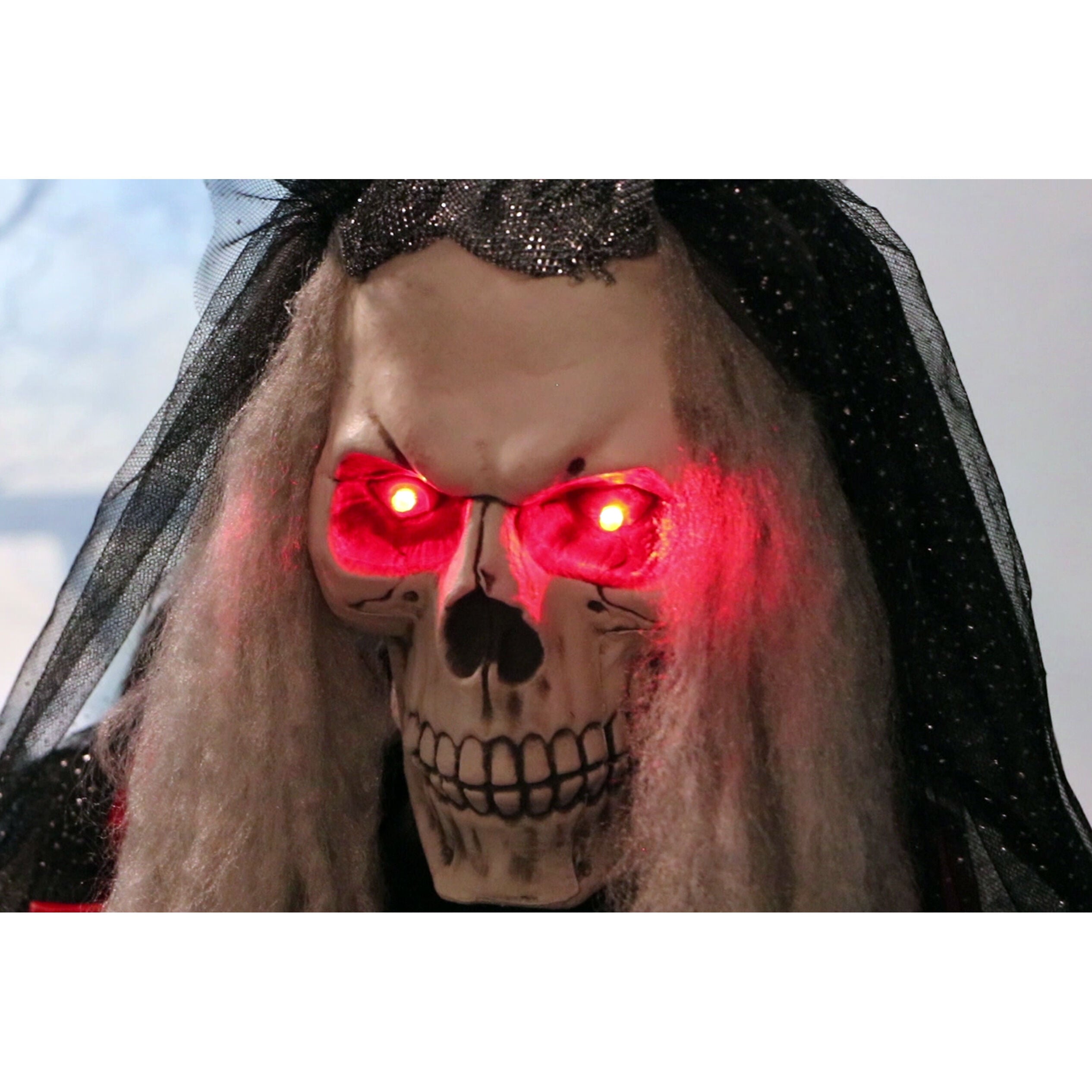 Haunted Hill Farm -  65-In. Mona the Moaning Skeleton Bride, Indoor or Covered Outdoor Halloween Decoration, Red LED Eyes