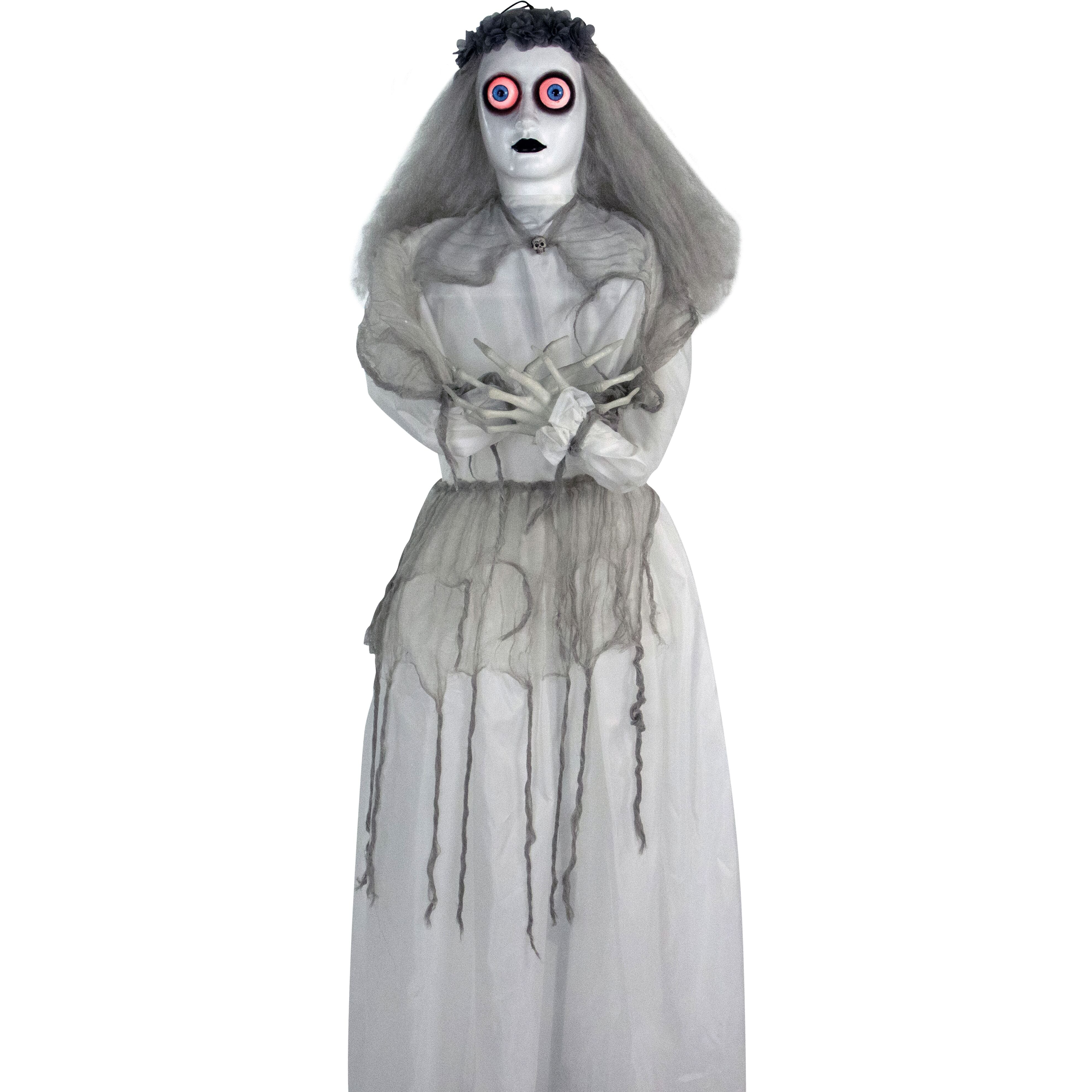 Haunted Hill Farm -  5-Ft. Sally the Haunted Animatronic Bride, Indoor or Covered Outdoor Halloween Decoration, Red LED Eyes