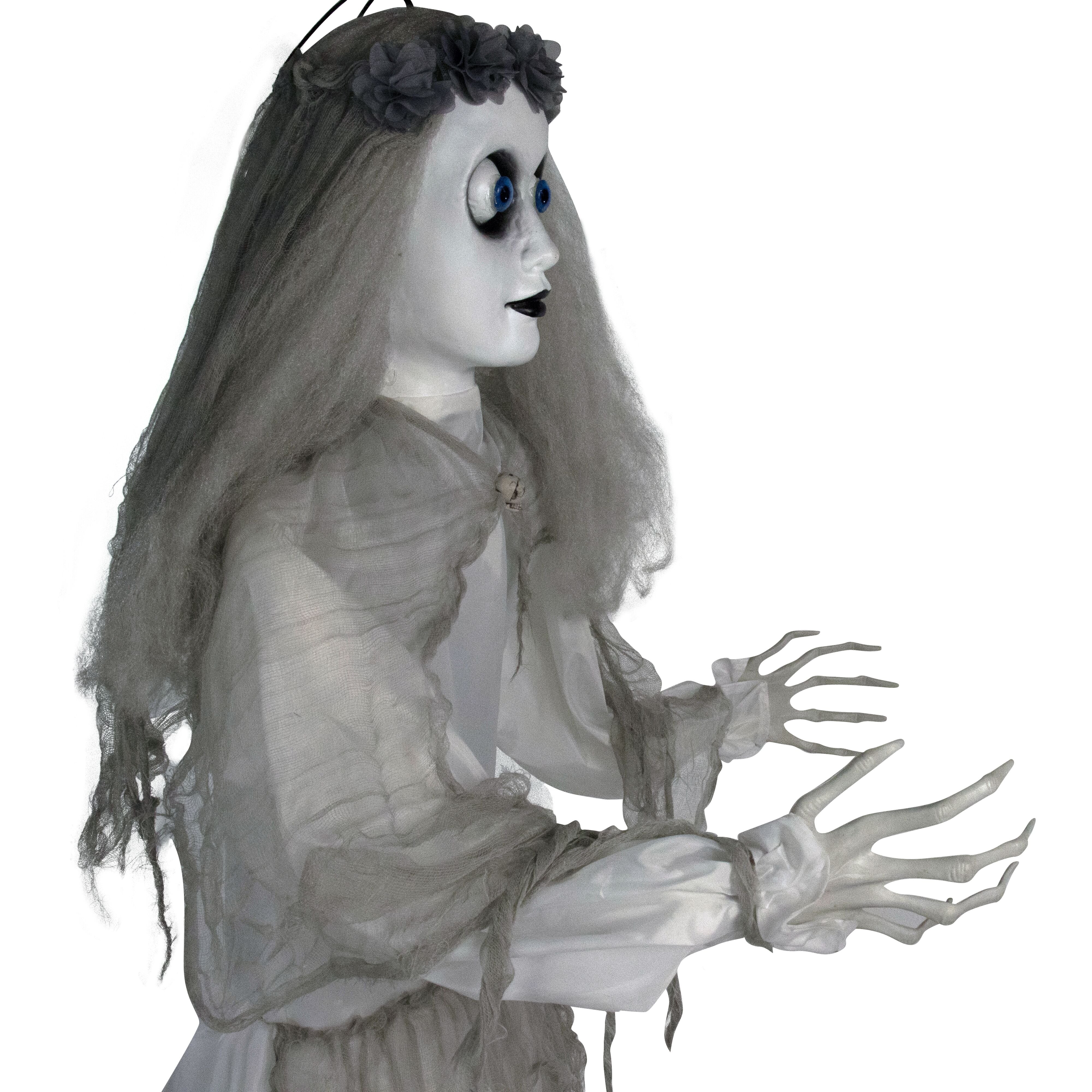 Haunted Hill Farm -  5-Ft. Sally the Haunted Animatronic Bride, Indoor or Covered Outdoor Halloween Decoration, Red LED Eyes