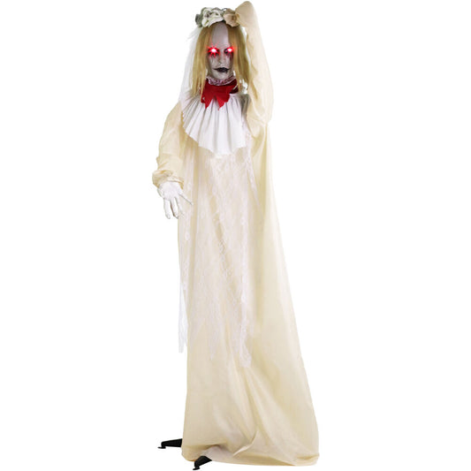 Haunted Hill Farm - Animatronic Zombie Bride with Pop-Up Head and Light-Up Eyes for Scary Halloween Decoration