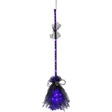 Haunted Hill Farm -  3-Ft. Witch's Broomstick with Purple Lights, Indoor/Covered Outdoor Halloween Decorations