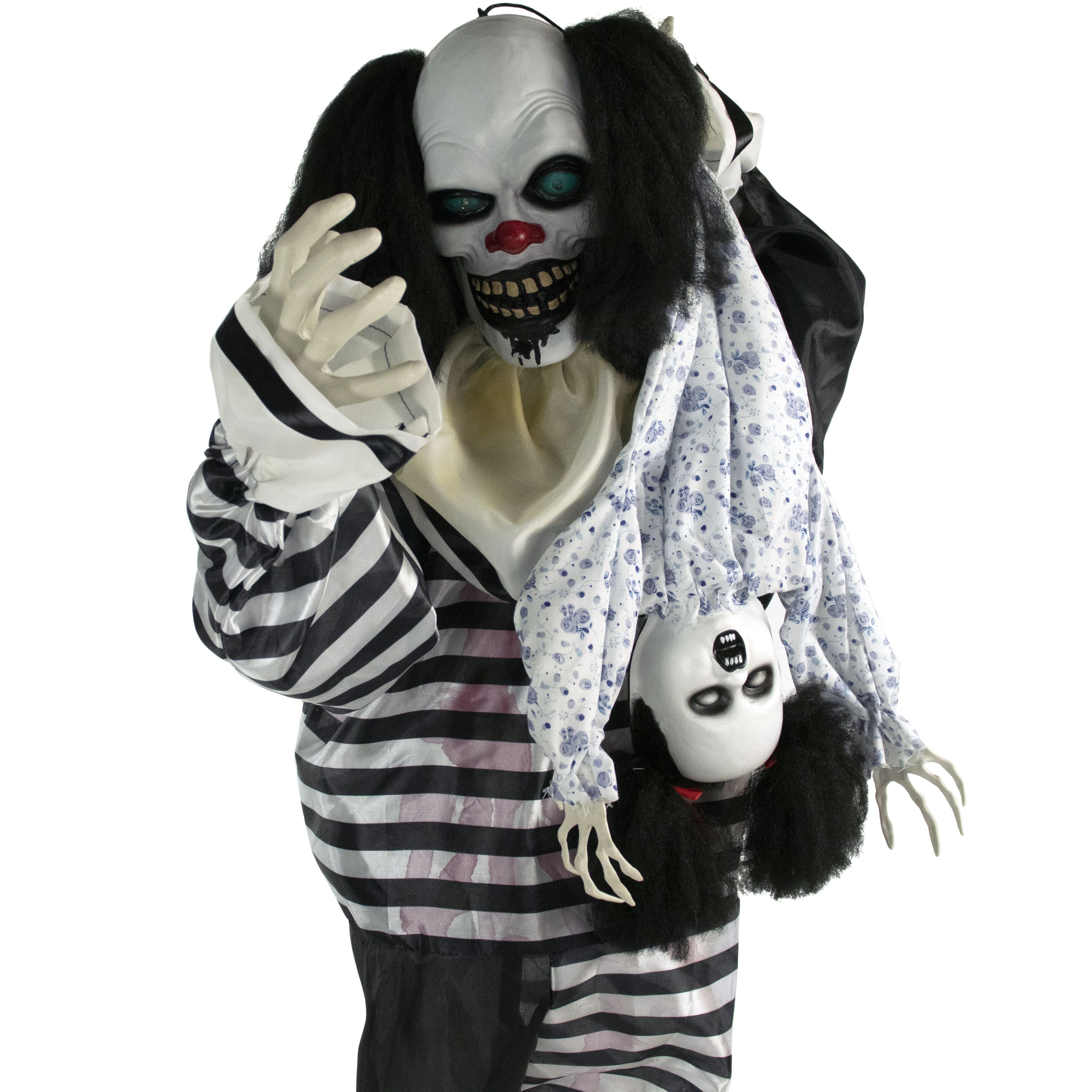 Haunted Hill Farm -  64-In. Wally the Animatronic Talking Clown with Doll, Indoor or Covered Outdoor Halloween Decoration