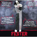 Haunted Hill Farm -  6-Ft. Fester the Talking Animatronic Clown, Indoor or Covered Outdoor Halloween Decoration, Red LED Eyes