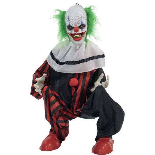 Haunted Hill Farm -  32-In. Slice the Animatronic Talking Clown, Indoor or Covered Outdoor Halloween Decoration, Red LED Eyes