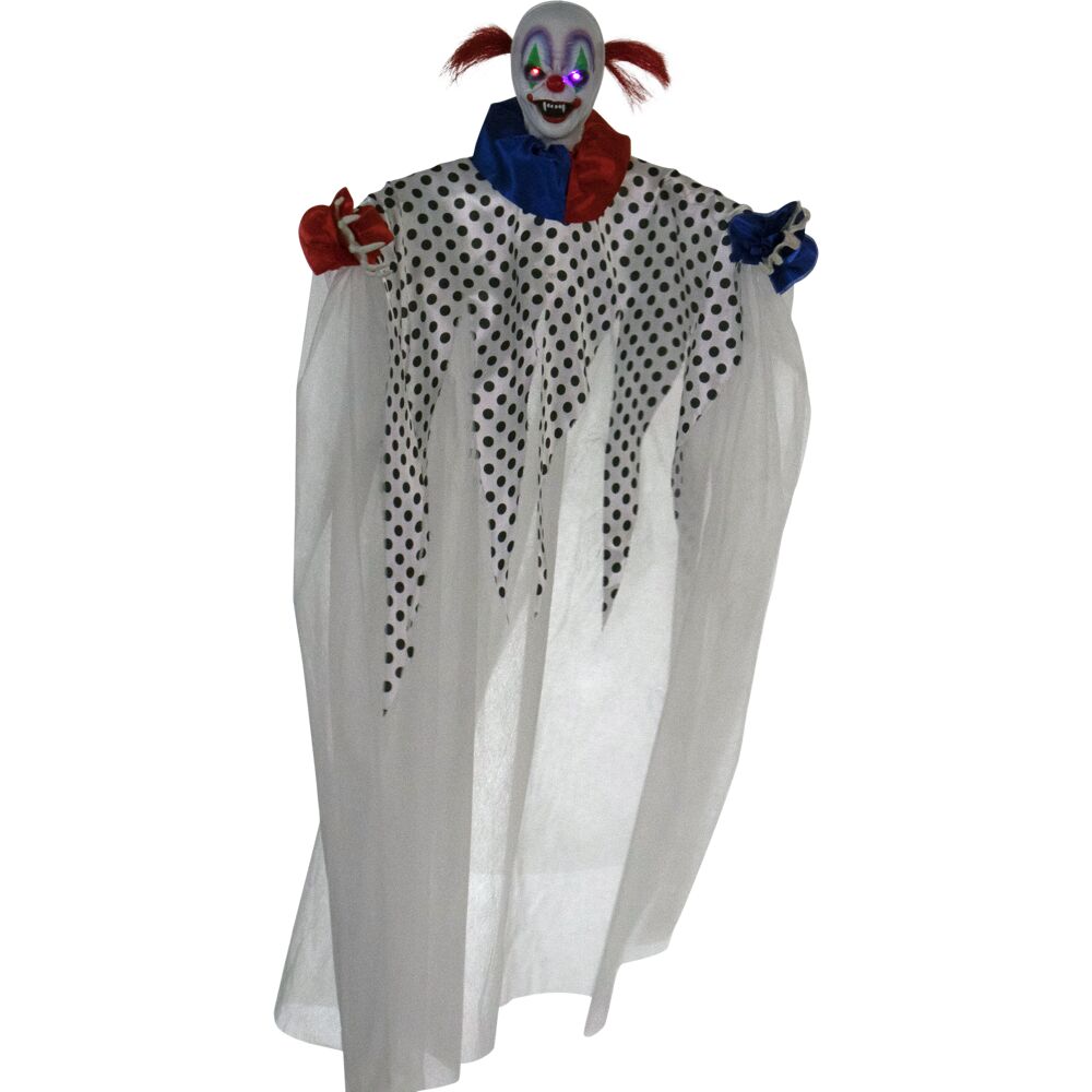 Haunted Hill Farm -  45-In. Spooky the Spinning Animatronic Clown, Indoor or Covered Outdoor Halloween Decoration, LED Eyes