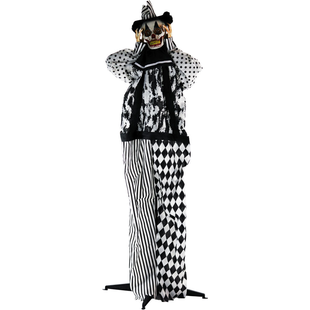 Haunted Hill Farm -  5.75-Ft. Tucker the Talking Animatronic Clown, Indoor or Covered Outdoor Halloween Decoration, Red LED Eyes