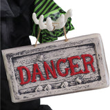 Haunted Hill Farm - Talking, Shaking, Mini Animatronic Clown with Light-Up Eyes and Danger Sign for Scary Halloween Decoration