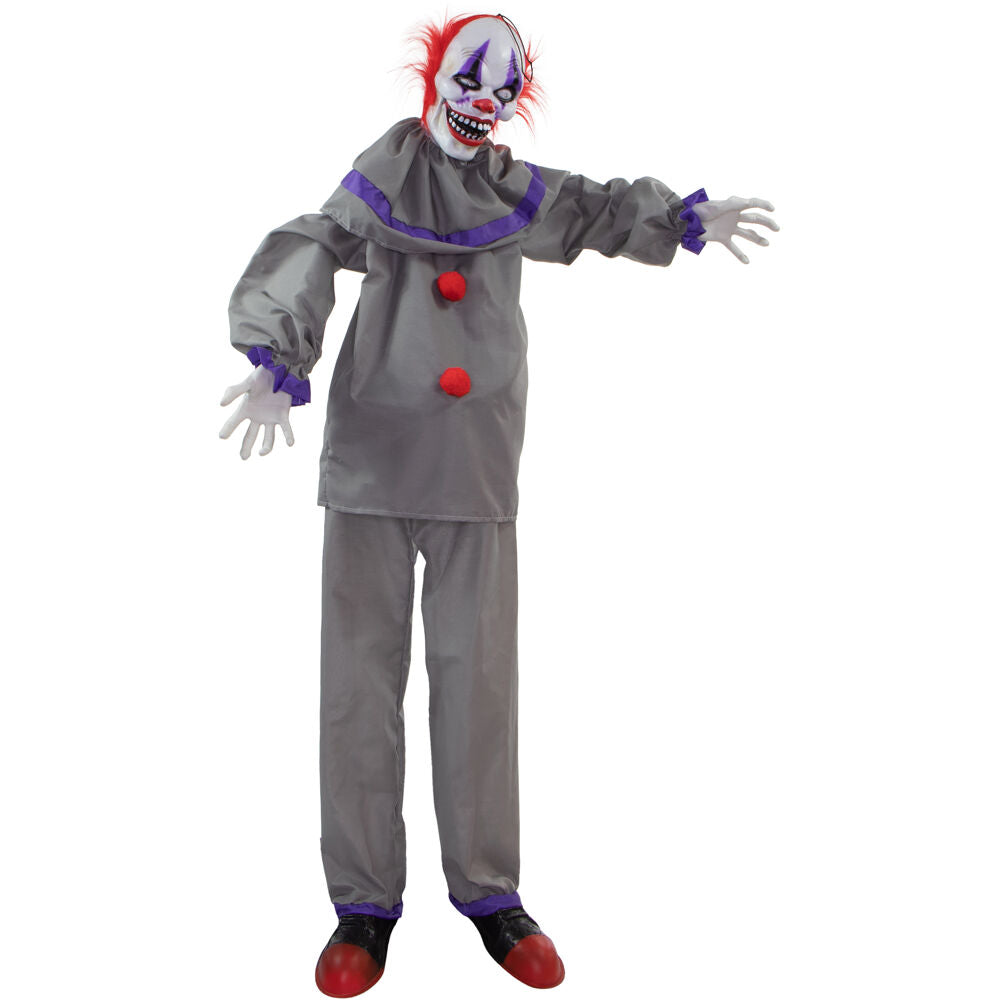 Haunted Hill Farm -  5-Ft. Grins the Talking Animatronic Clown, Indoor or Covered Outdoor Halloween Decoration, Red LED Eyes