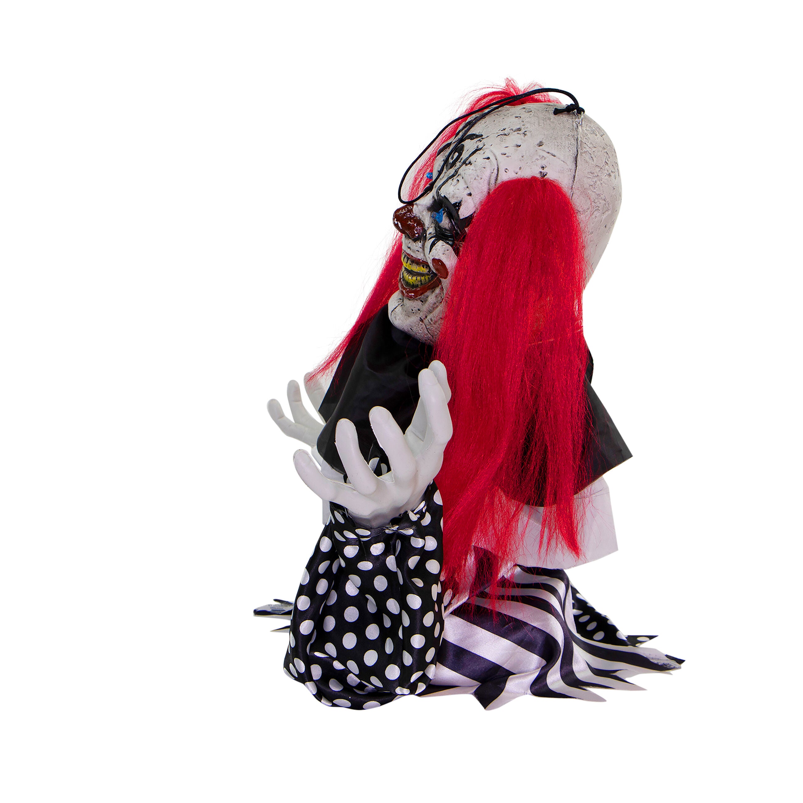 Haunted Hill Farm -  18-In. Buggy the Animatronic Groundbreaker Clown, Indoor or Covered Outdoor Halloween Decoration