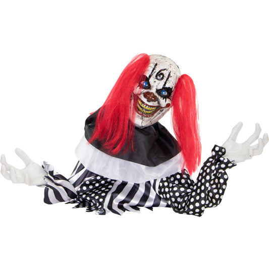 Haunted Hill Farm -  18-In. Buggy the Animatronic Groundbreaker Clown, Indoor or Covered Outdoor Halloween Decoration