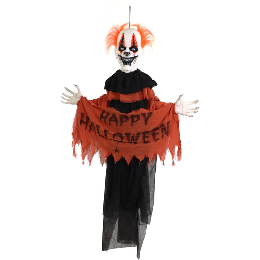 Haunted Hill Farm - Clown Animatronic Tree Hugger with Movement, Sounds, and Light-Up Eyes for Scary Outdoor Halloween Decoration