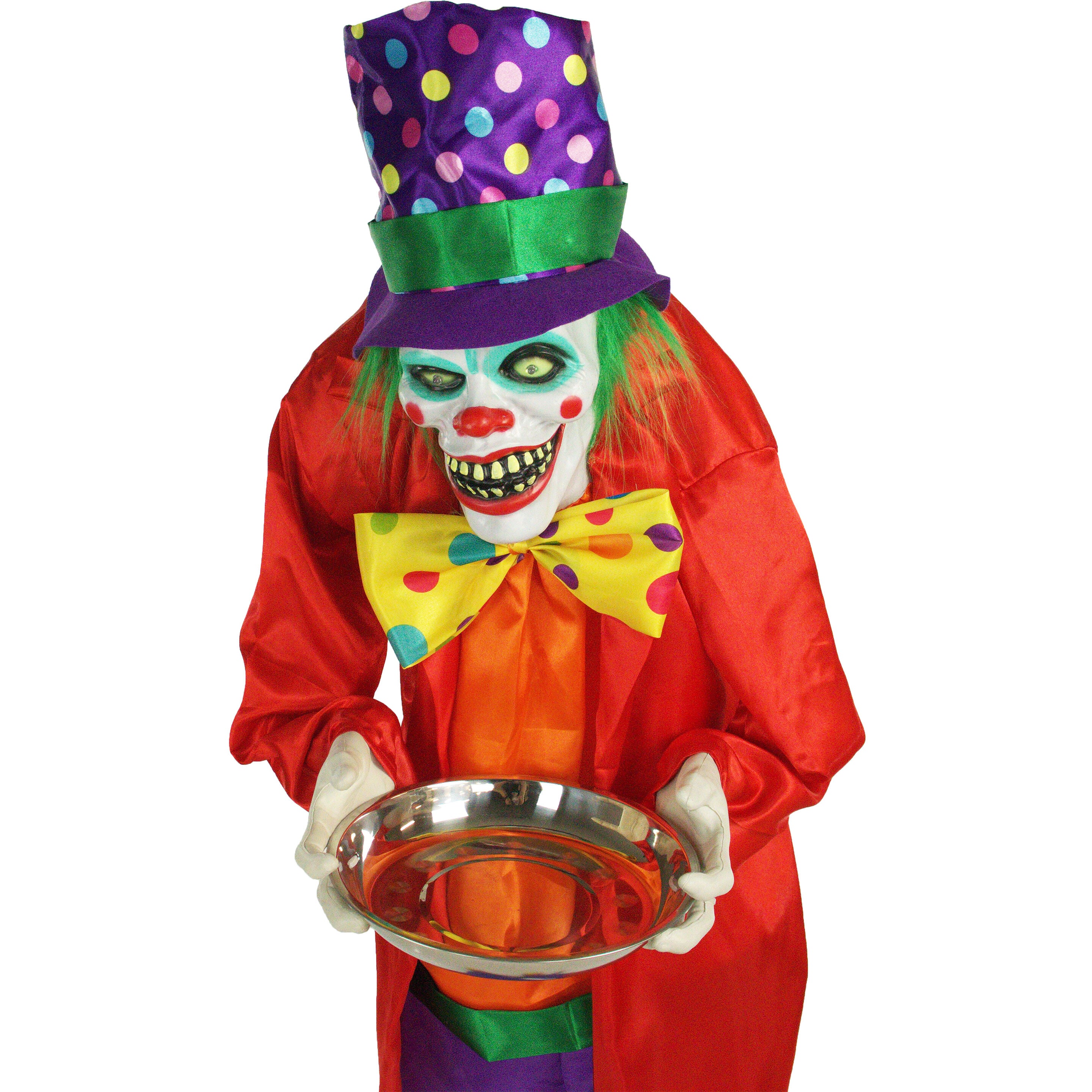 Haunted Hill Farm -  6-Ft. Chuckles the Animatronic Clown, Indoor or Covered Outdoor Halloween Decoration, Red LED Eyes
