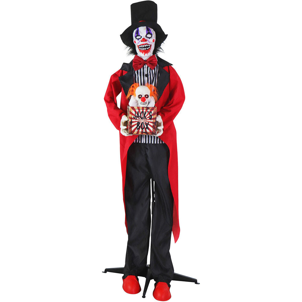 Haunted Hill Farm - Standing Clown and Animatronic Talking Skull Clown in a Box for Scary Halloween Decoration
