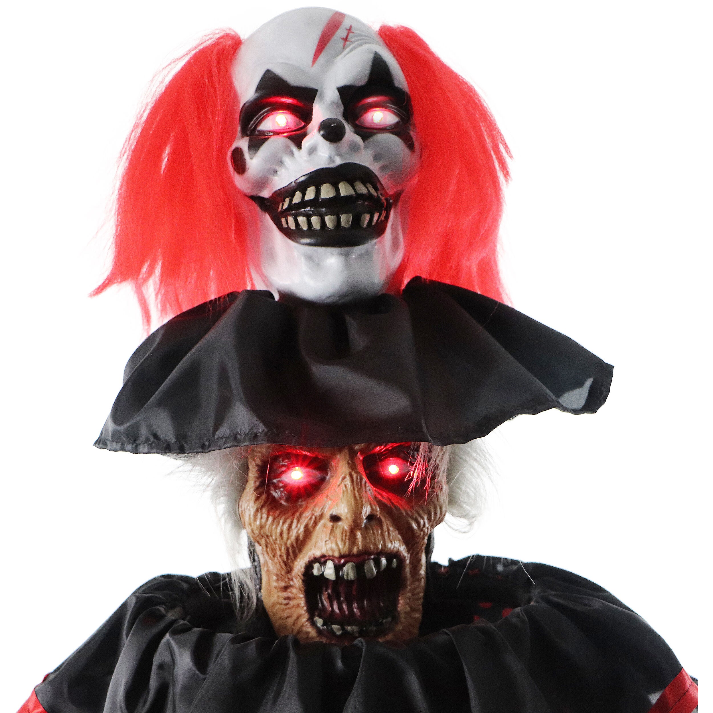 Haunted Hill Farm - Animatronic Pop-Up Two-Headed Clown with Light-Up Eyes for Scary Halloween Decoration