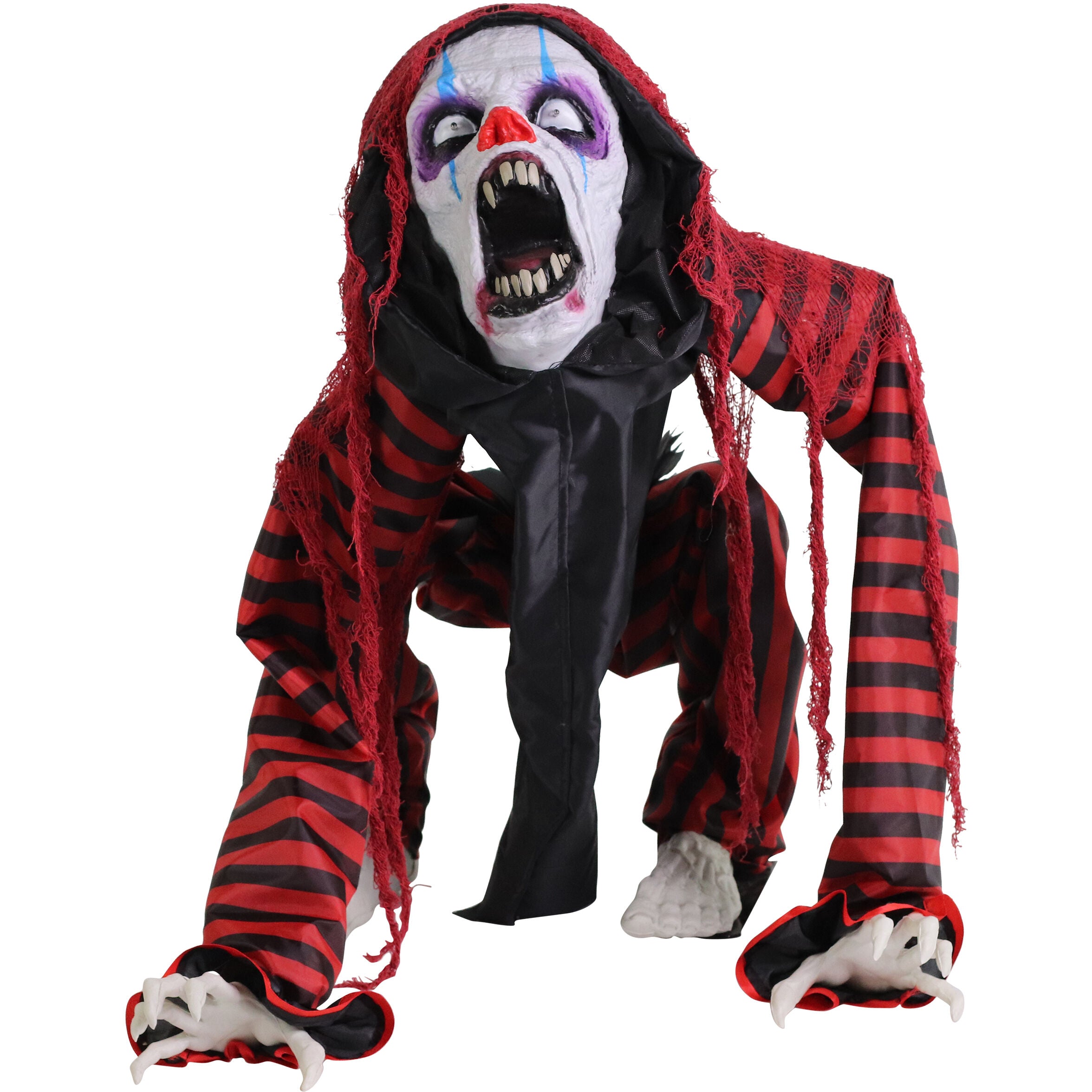 Haunted Hill Farm - Animatronic Squatting Clown Dog with Movement, Sounds, and Light-Up Eyes for Scary Halloween Decoration