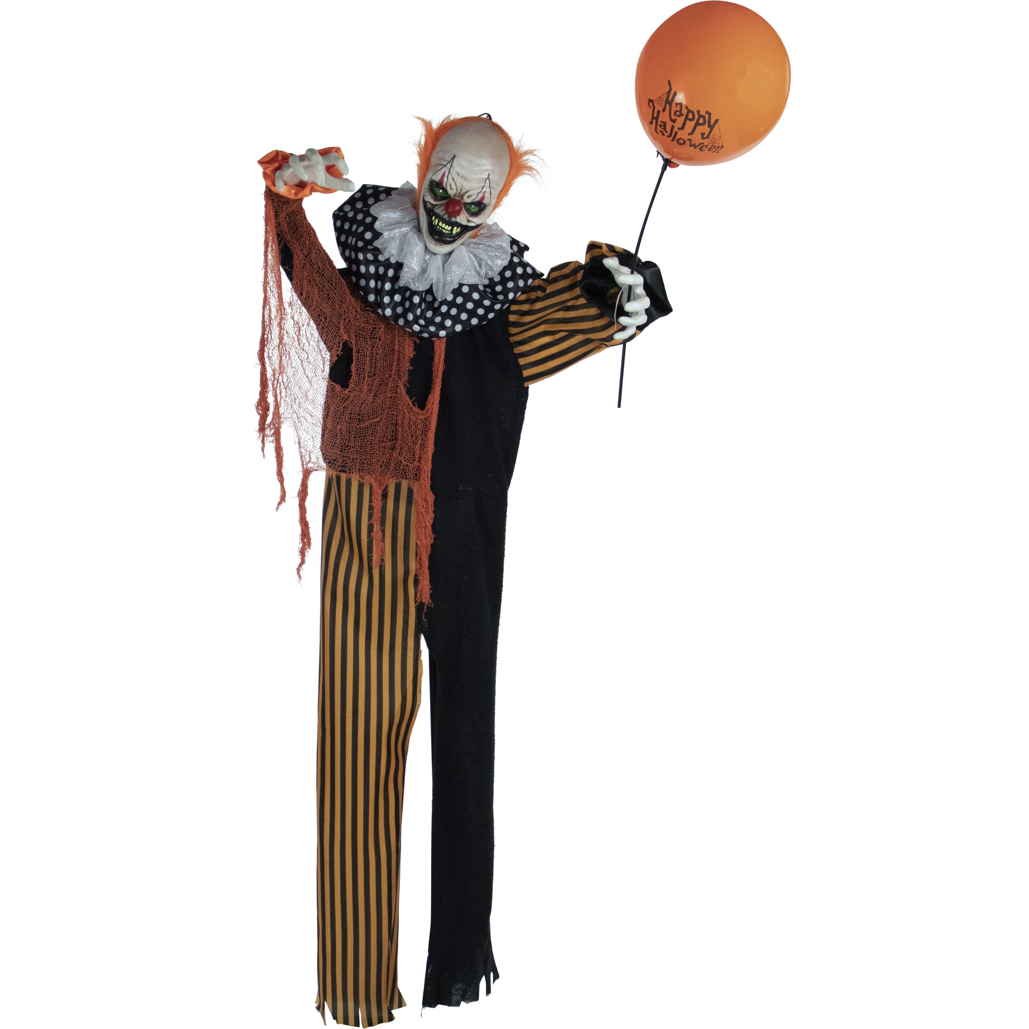 Haunted Hill Farm -  5-Ft. Pyro Animatronic Talking Clown, Indoor or Covered Outdoor Halloween Decoration, Red LED Eyes
