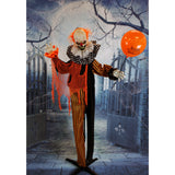 Haunted Hill Farm -  5-Ft. Pyro Animatronic Talking Clown, Indoor or Covered Outdoor Halloween Decoration, Red LED Eyes