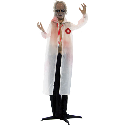 Haunted Hill Farm -  5.4-Ft. Doctor Scissors Laughing Animatronic, Indoor or Covered Outdoor Halloween Decoration, Red LED Eyes