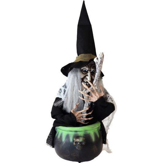 Haunted Hill Farm -  1.6-Ft. Evanora the Animatronic Witch with Cauldron, Indoor or Covered?utdoor Halloween Decoration