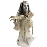 Haunted Hill Farm -  31-In. Hannah the Cannibal Animatronic Bride with Bloody Arm, Indoor / Covered Outdoor Halloween Decoration