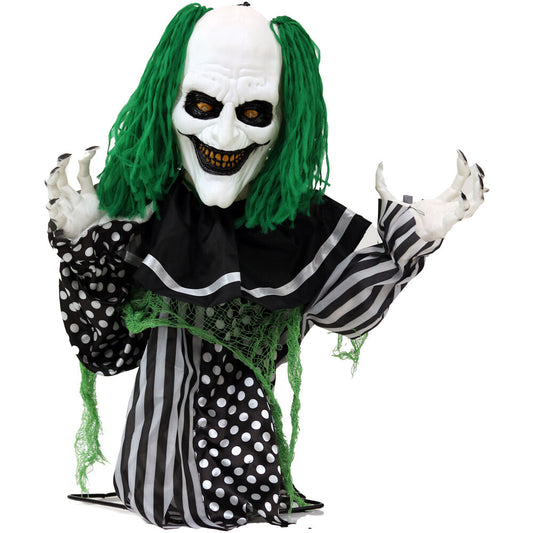 Haunted Hill Farm -  2-Ft. Absinthe the Animatronic Clown, Indoor or Covered Outdoor Halloween Decoration, Red LED Eyes