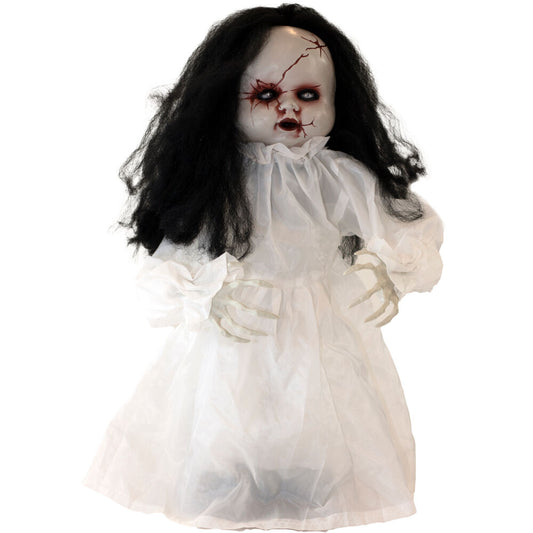 Haunted Hill Farm -  2-Ft. Lifeless the Haunted Jumping Doll, Indoor or Covered Outdoor Halloween Decoration, Red LED Eyes