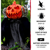 Haunted Hill Farm -  25-In. Piers the Pumpkin Head Animatronic Pop-Up, Indoor or Covered Outdoor Halloween Decoration