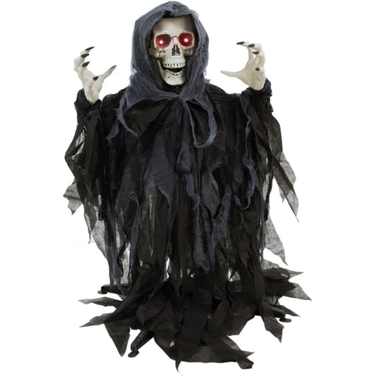 Haunted Hill Farm -  46-In. Odin the Animatronic Skeleton Reaper, Indoor or Covered Outdoor Halloween Decoration, Red LED Eyes