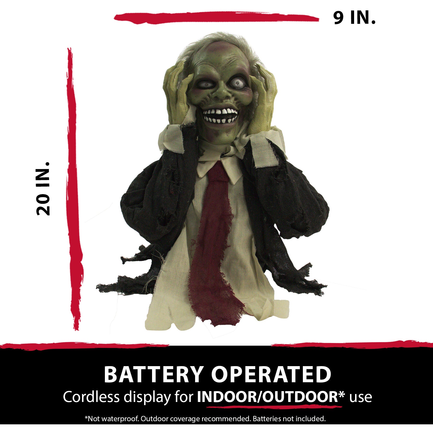 Haunted Hill Farm -  22-In. Draco the Animatronic Pop-Up Ghoul, Indoor or Covered Outdoor Halloween Decoration, Red LED Eyes