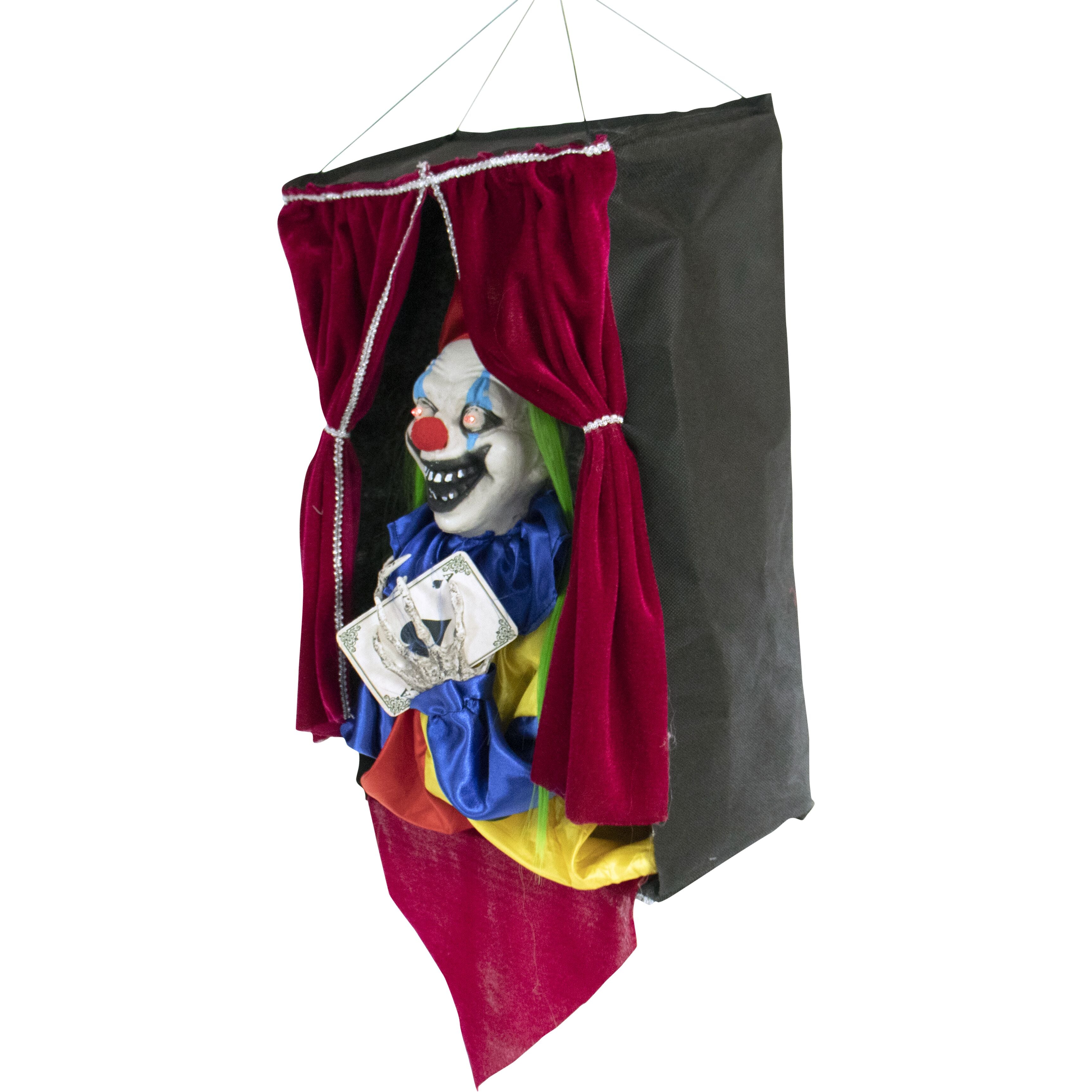 Haunted Hill Farm -  Joker the Talking Clown, Hanging Halloween Decoration, Indoor or Covered Outdoor Display, Red LED Eyes