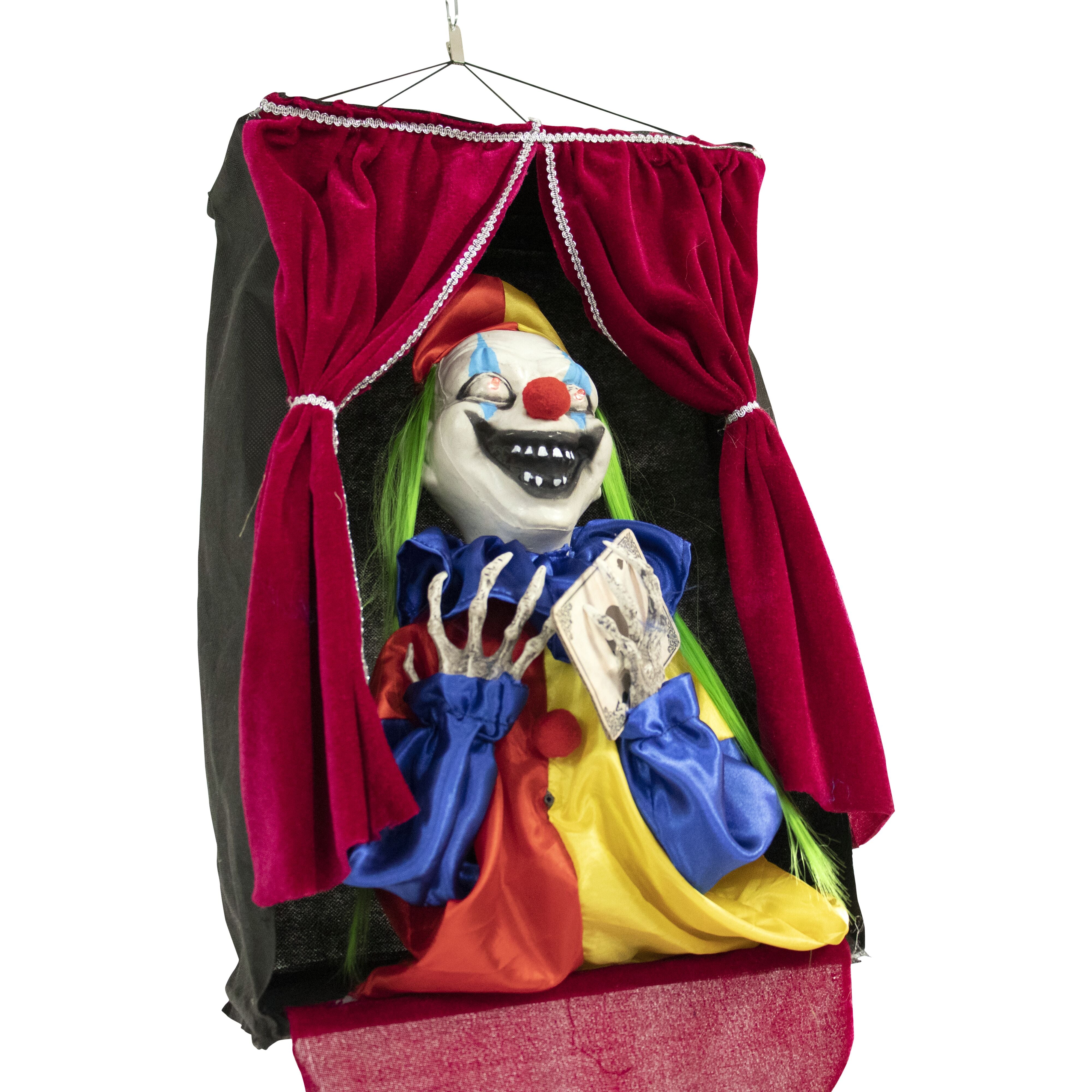 Haunted Hill Farm -  Joker the Talking Clown, Hanging Halloween Decoration, Indoor or Covered Outdoor Display, Red LED Eyes