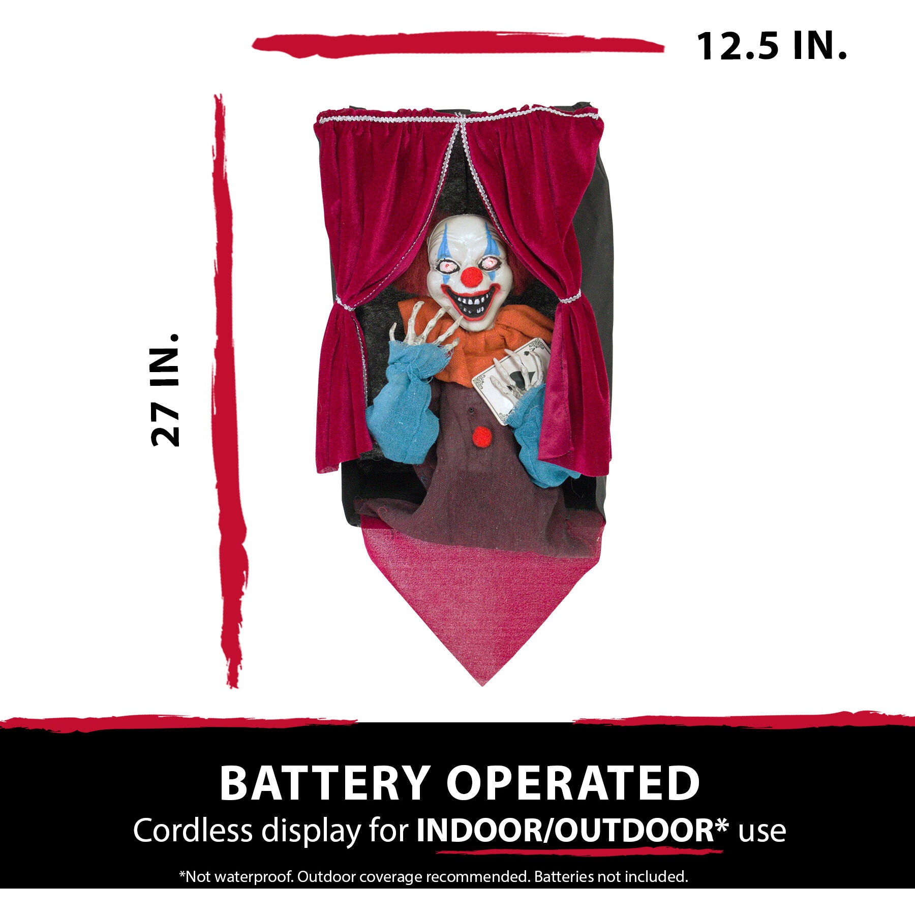 Haunted Hill Farm -  Ace the Talking Clown, Hanging Halloween Decoration, Indoor or Covered Outdoor Display, Red LED Eyes