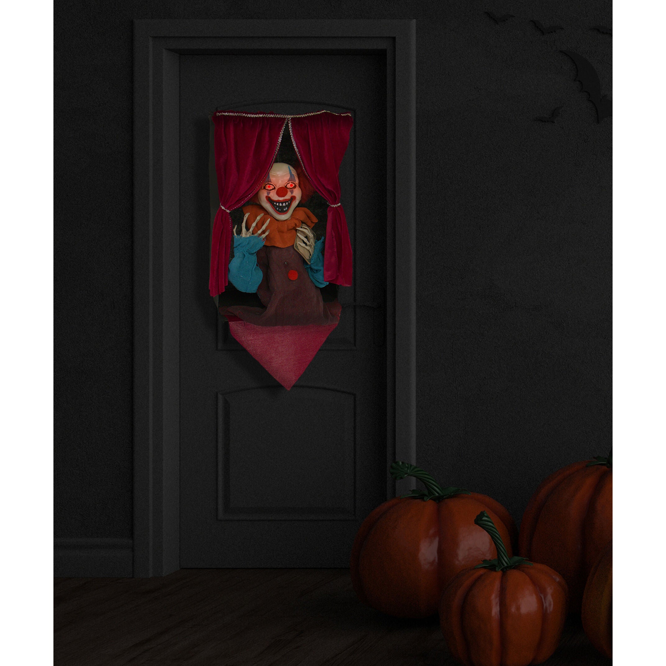 Haunted Hill Farm -  Ace the Talking Clown, Hanging Halloween Decoration, Indoor or Covered Outdoor Display, Red LED Eyes
