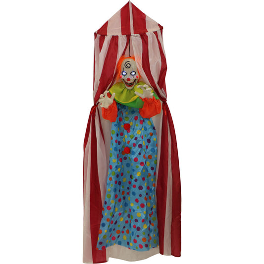Haunted Hill Farm -  Romero the Talking Clown, Hanging Halloween Decoration, Indoor or Covered Outdoor Display, Blue LED Eyes