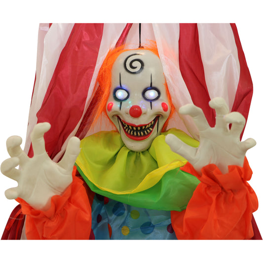 Haunted Hill Farm -  Romero the Talking Clown, Hanging Halloween Decoration, Indoor or Covered Outdoor Display, Blue LED Eyes