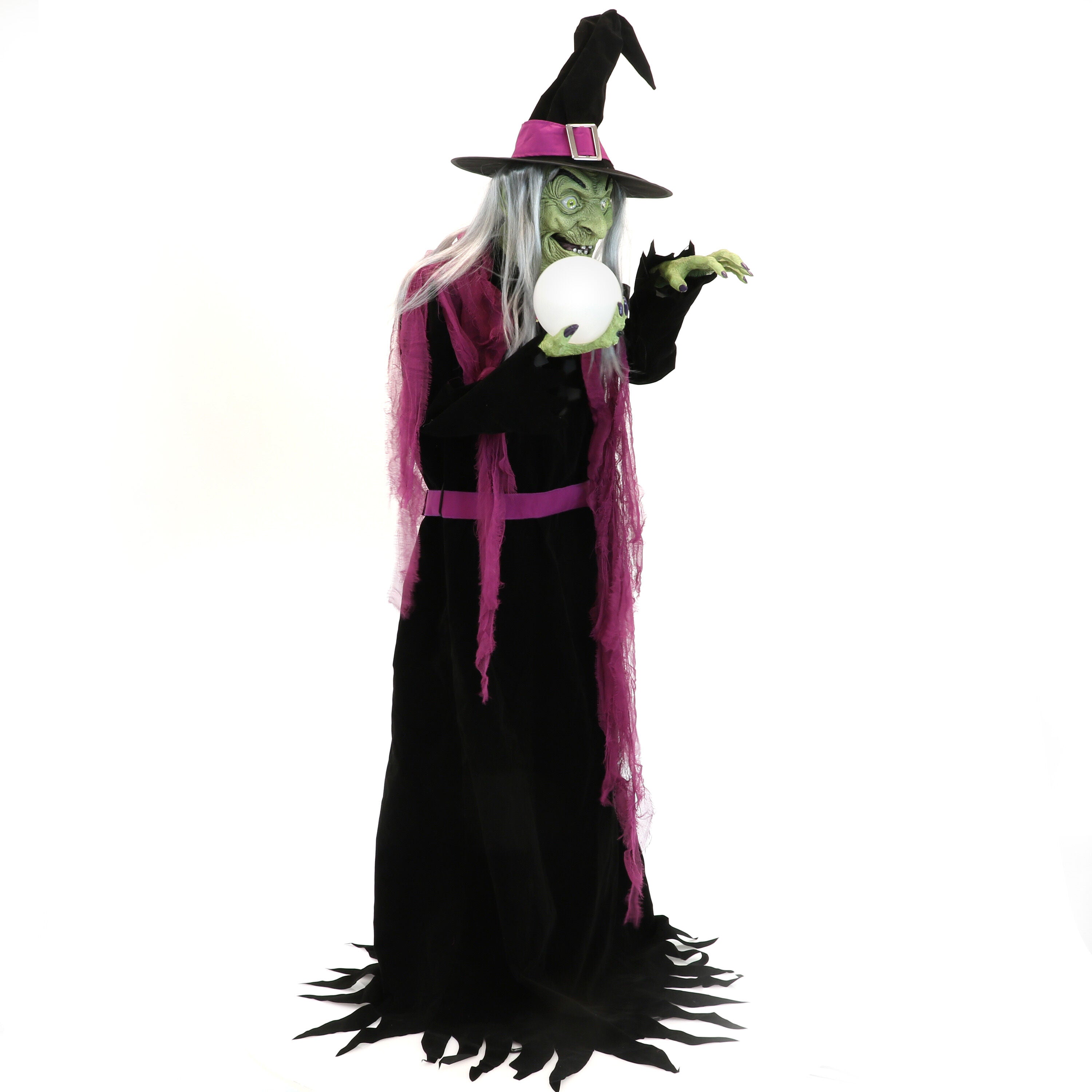 Haunted Hill Farm - 6-Ft. Tall Motion-Activated Fortune Teller Witch by SVI, Premium Talking Halloween Animatronic, Plug-In