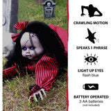 Haunted Hill Farm -  44 In. Animatronic Doll, Indoor/Outdoor Halloween Decoration, Light-up Blue Eyes, Crawling