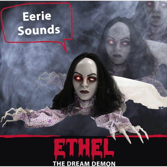 Haunted Hill Farm -  63-In. Long Animatronic Crawling Lady, Indoor/Outdoor Halloween Decoration, Flashing Red Eyes, Ethel