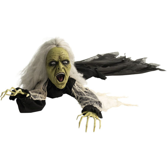 Haunted Hill Farm -  63 In. Animatronic Witch, Indoor/Outdoor Halloween Decoration, Flashing Red Eyes, Crawling