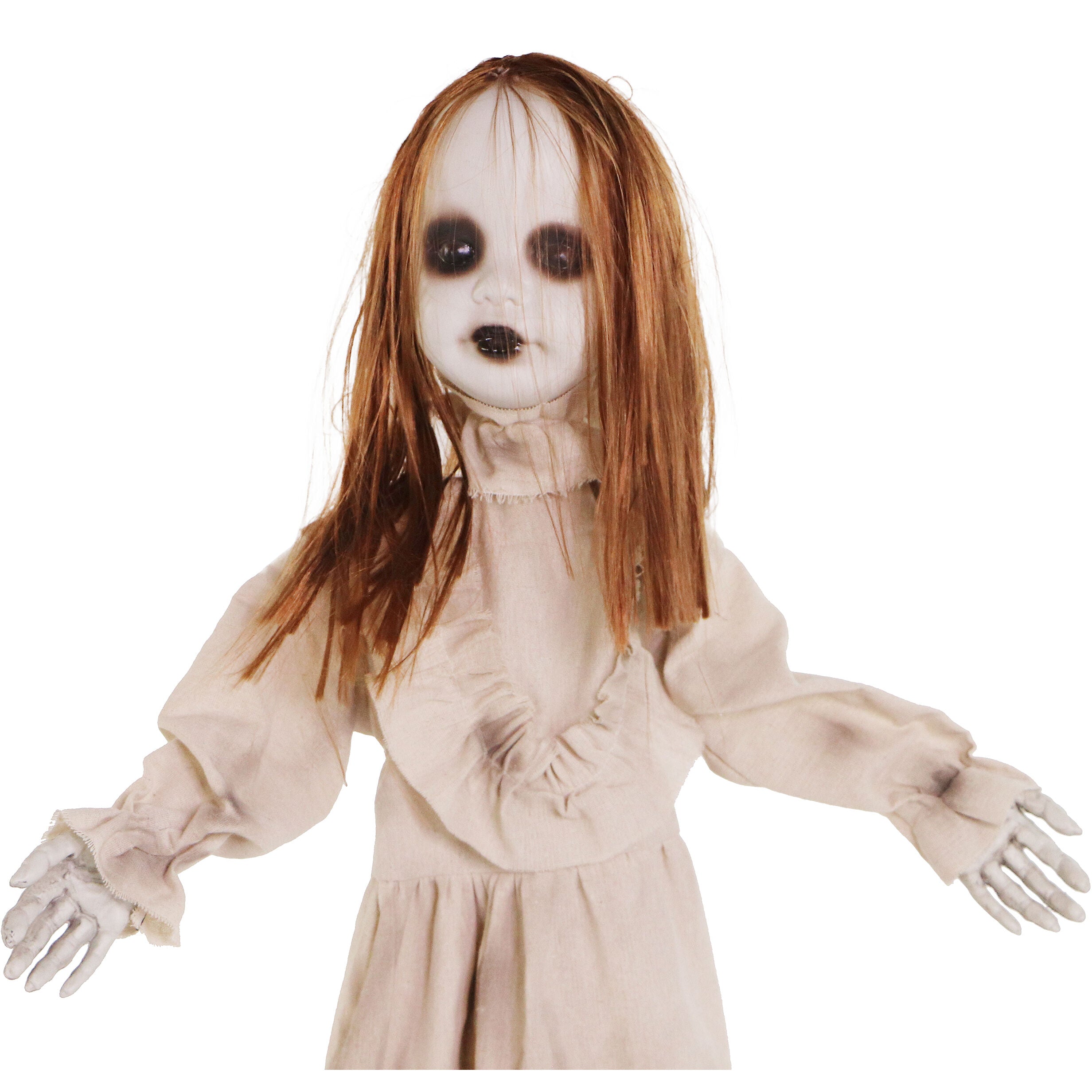 Haunted Hill Farm - Floating, Talking Zombie Girl Animatronic with Blue Chest Light for Scary Hanging Halloween Decoration