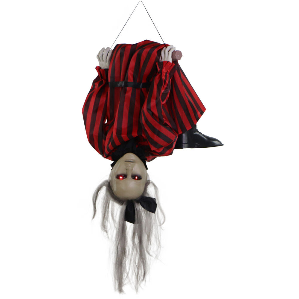 Haunted Hill Farm - Animatronic Upside-Down Zombie Woman with Trapeze, Sound, and Light-Up Eyes for Hanging Halloween Decoration