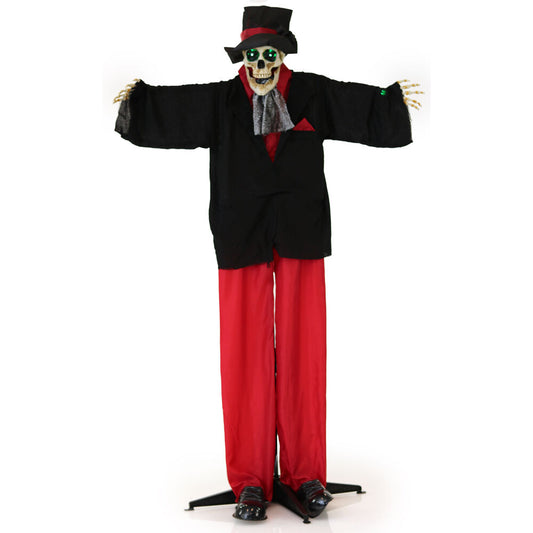 Haunted Hill Farm -  5-Ft. Johnny the Voodoo Skeleton Groom, Indoor or Covered Outdoor Halloween Decoration, Green LED Eyes