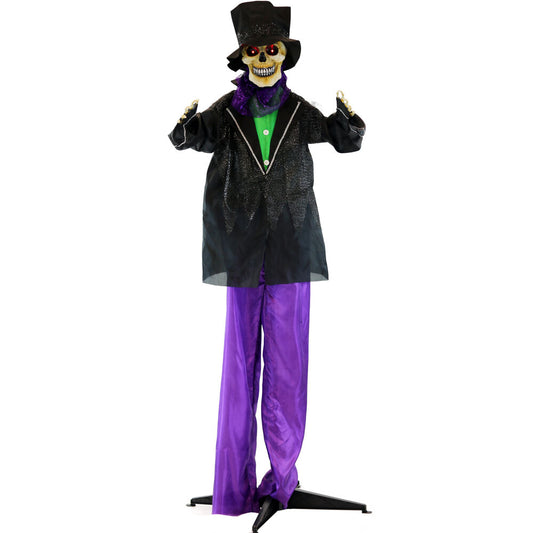 Haunted Hill Farm -  5-Ft. Marty the Voodoo Skeleton Groom, Indoor or Covered Outdoor Halloween Decoration, Red LED Eyes