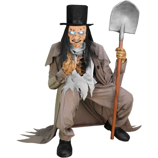 Haunted Hill Farm - Motion Activated Crouching Grave Digger by Tekky, Premium Talking Halloween Animatronic, Plug-In or Battery