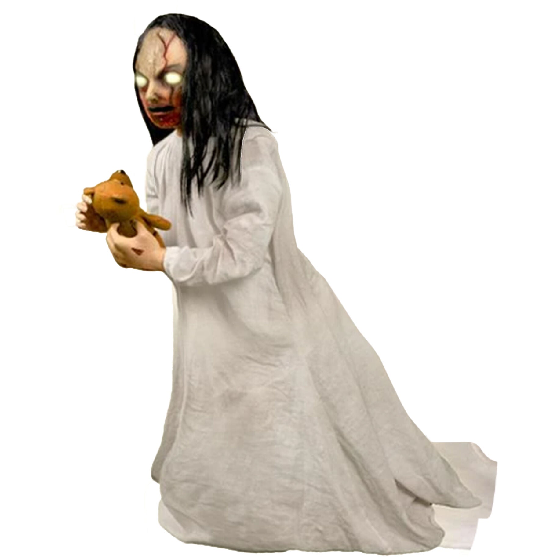 Haunted Hill Farm - Motion-Activated Lunging Lily the Demonic Zombie Girl by Tekky, Premium Talking Halloween Animatronic, Plug-In or Battery