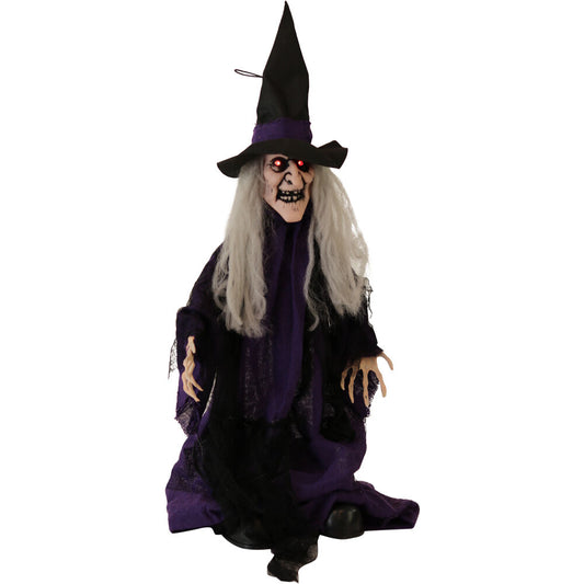 Haunted Hill Farm -  31-In. Hazel the Talking Witch, Indoor or Outdoor Halloween Decoration, Red LED Eyes, Poseable